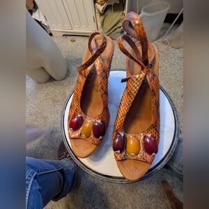 Exc Sam Edelman Rixo Delicio Snakeskin Beaded Platform Ankle Straps Sz 8.5